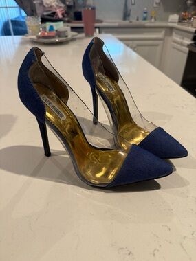 Cape Robbin Navy Pointed Clear-Side Stiletto Heels